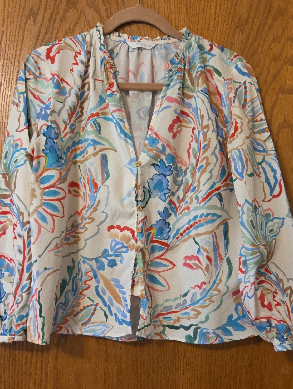 Zara Cream Blouse with Multicolor Watercolor Floral Print